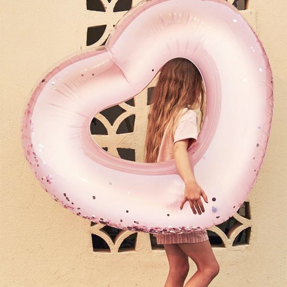 Pink Heart Glitter Pool Ring - Picture 2 of 4